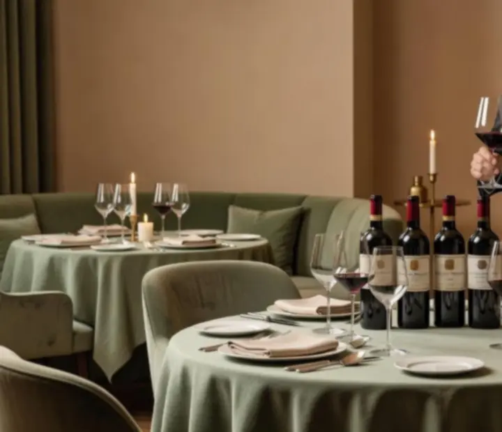 Sommelier elegáns borpárosítást készít az asztalnál a Kozoshely88 étteremben.