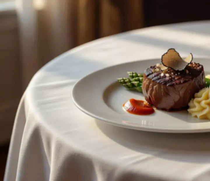 Fine dining fogás elegáns tálalással egy exkluzív póker vacsoraesten.